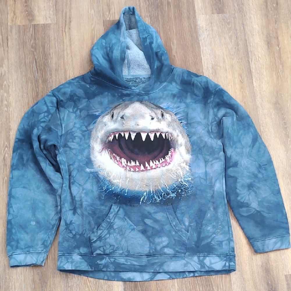 The Mountain Shark Blue Tie Dyed Hoodie Sweatshirt Sz XL